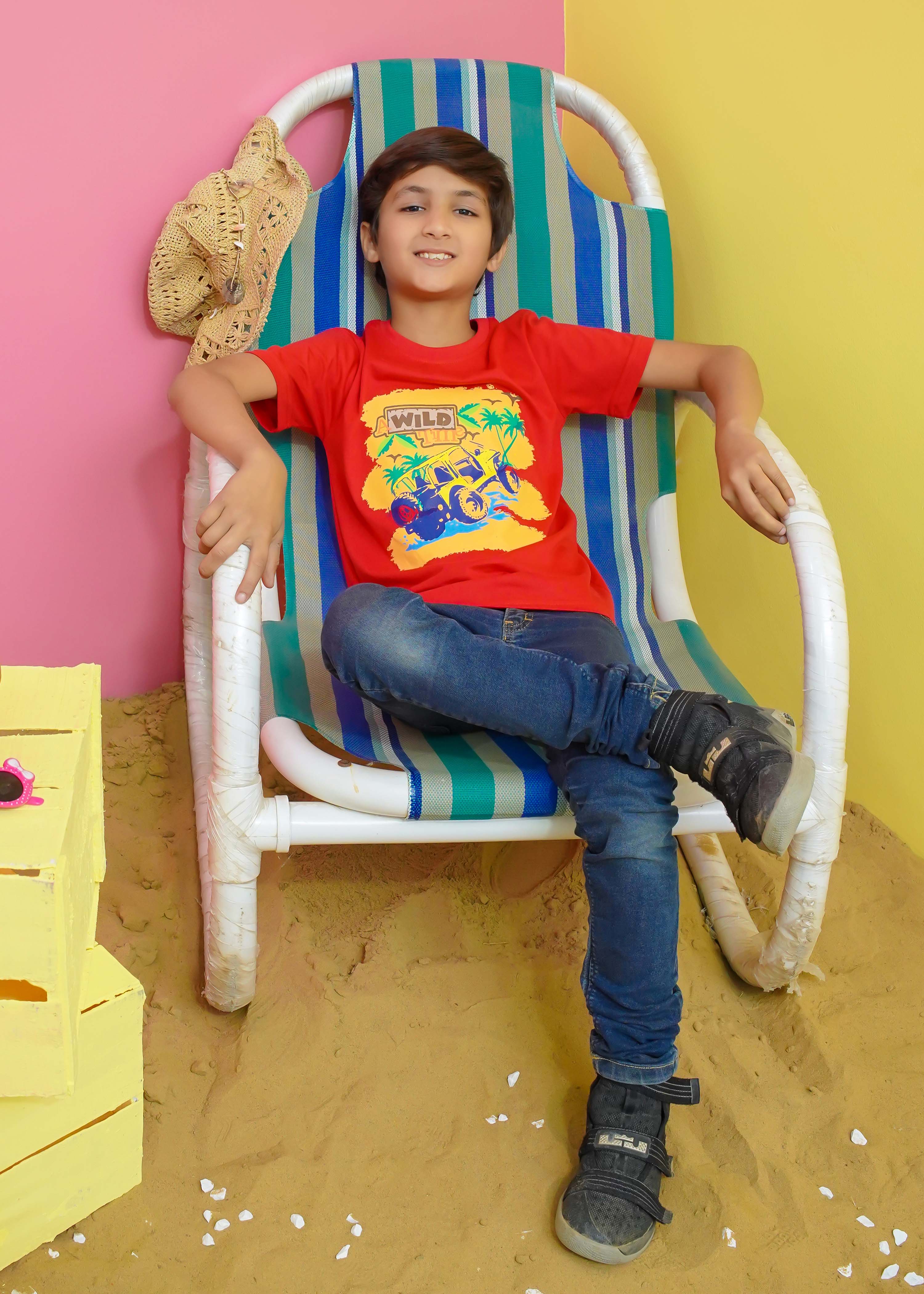 Modest Stitched Summer Kids Collection'2024-Wild Adventure Graphic Tee - Red