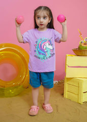 Modest Stitched Summer Kids Collection'2024-Unicorn Graphic Tee - Purple