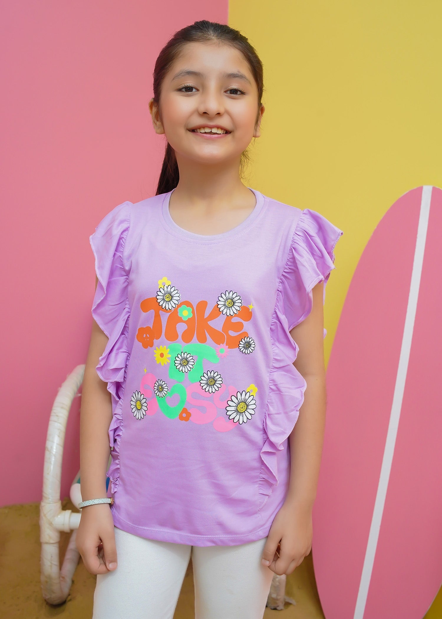 Modest Stitched Summer Kids Collection'2024-Girls Summer Tee - Purple