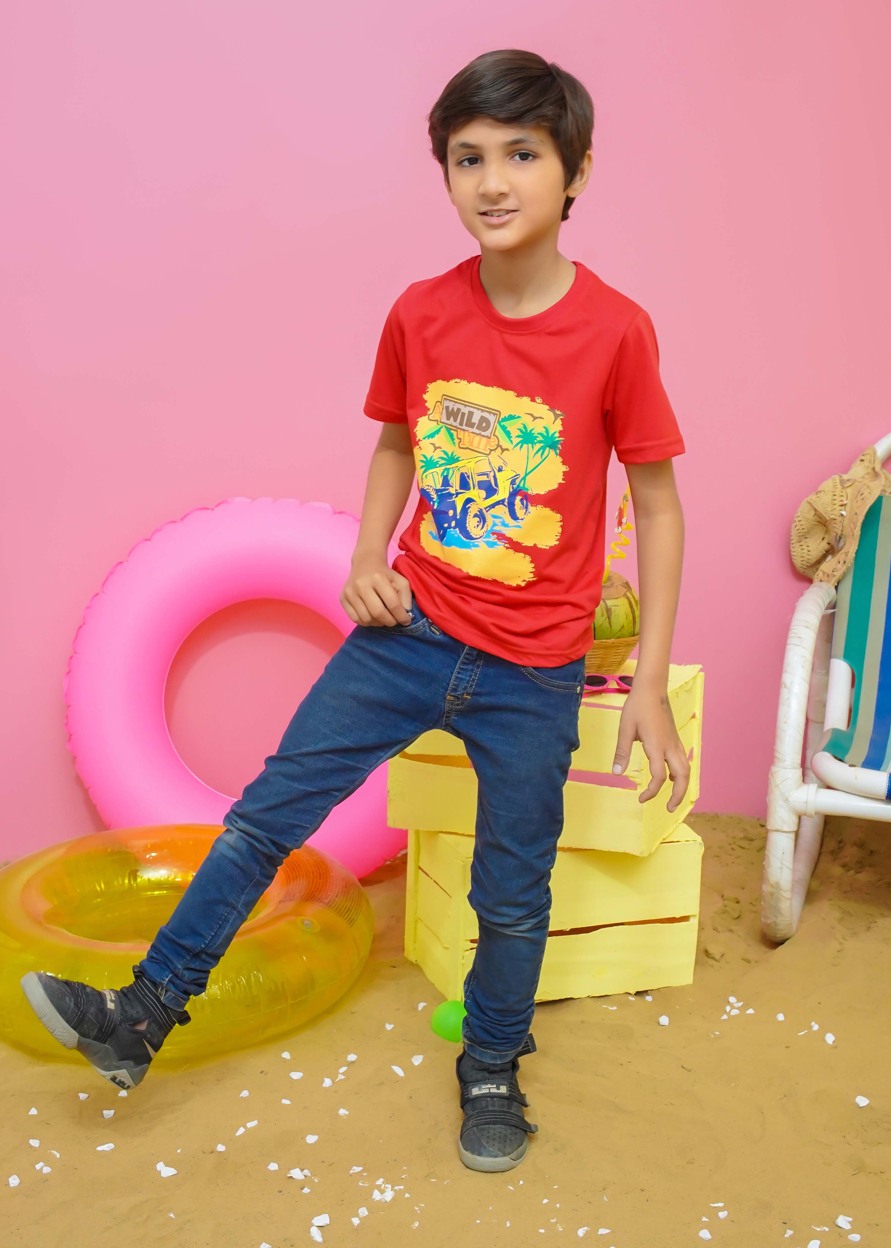 Modest Stitched Summer Kids Collection'2024-Wild Adventure Graphic Tee - Red