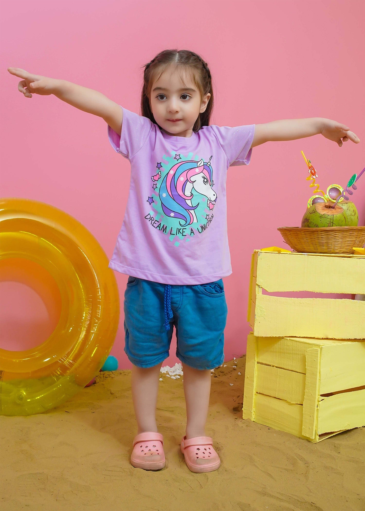 Modest Stitched Summer Kids Collection'2024-Unicorn Graphic Tee - Purple