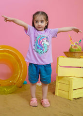 Modest Stitched Summer Kids Collection'2024-Unicorn Graphic Tee - Purple