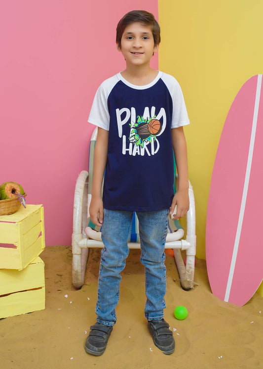 Modest Stitched Summer Kids Collection'2024-Basket Ball Graphic Tee - Blue