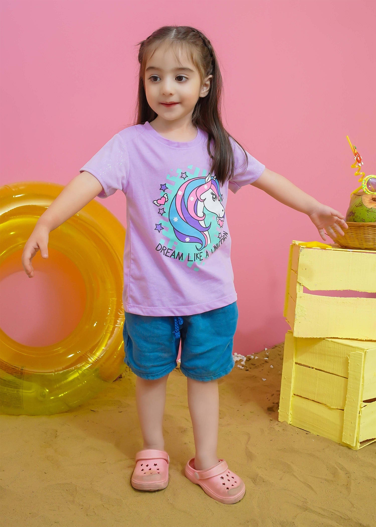 Modest Stitched Summer Kids Collection'2024-Unicorn Graphic Tee - Purple