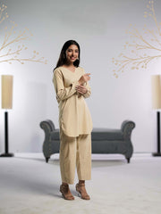 Ahlam Stitched - 2 piece Shirt & Trouser Beige Bliss Collection'2024