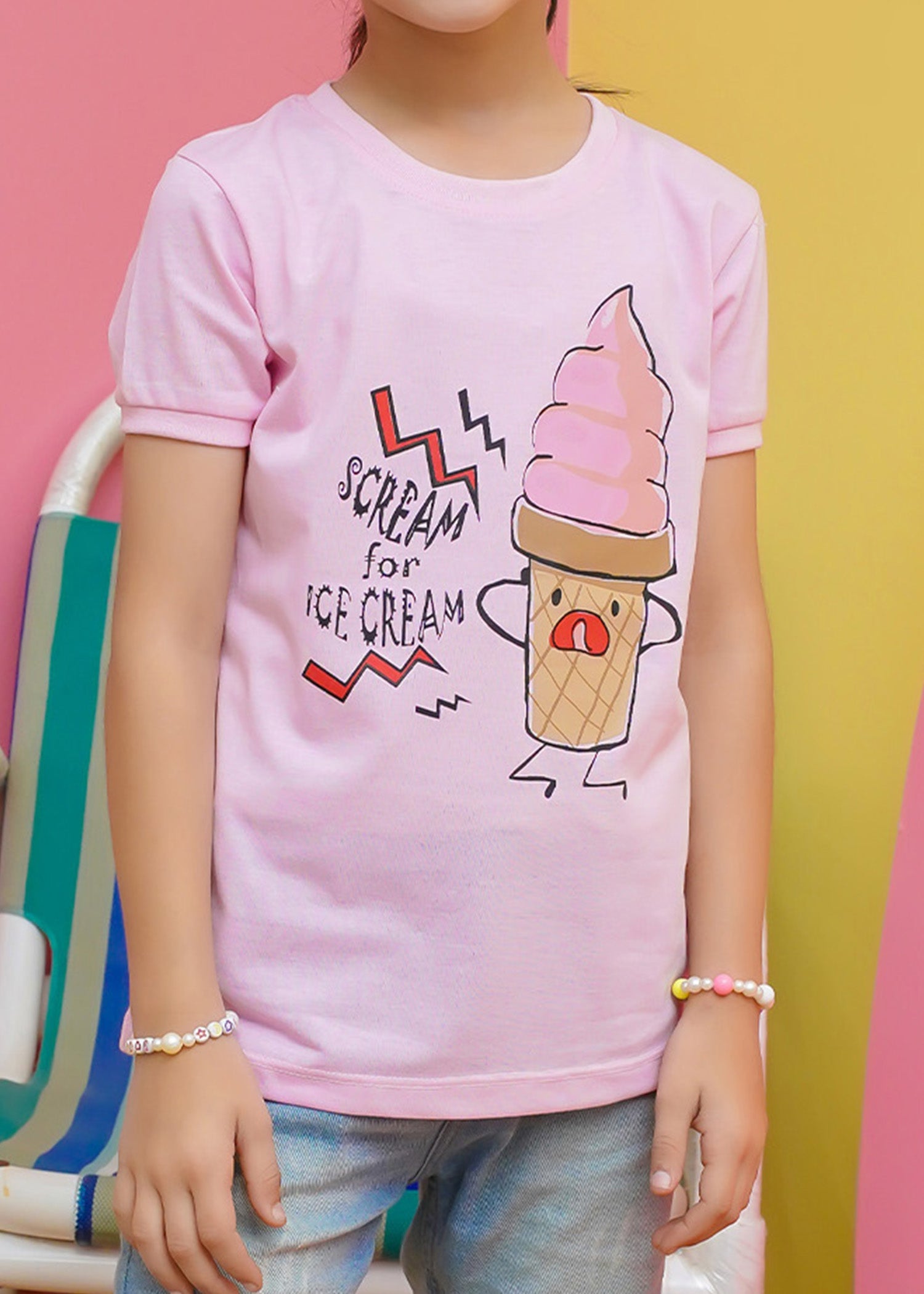 Modest Stitched Summer Kids Collection'2024-Ice Cream Graphic Tee - Pink