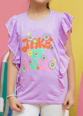 Modest Stitched Summer Kids Collection'2024-Girls Summer Tee - Purple