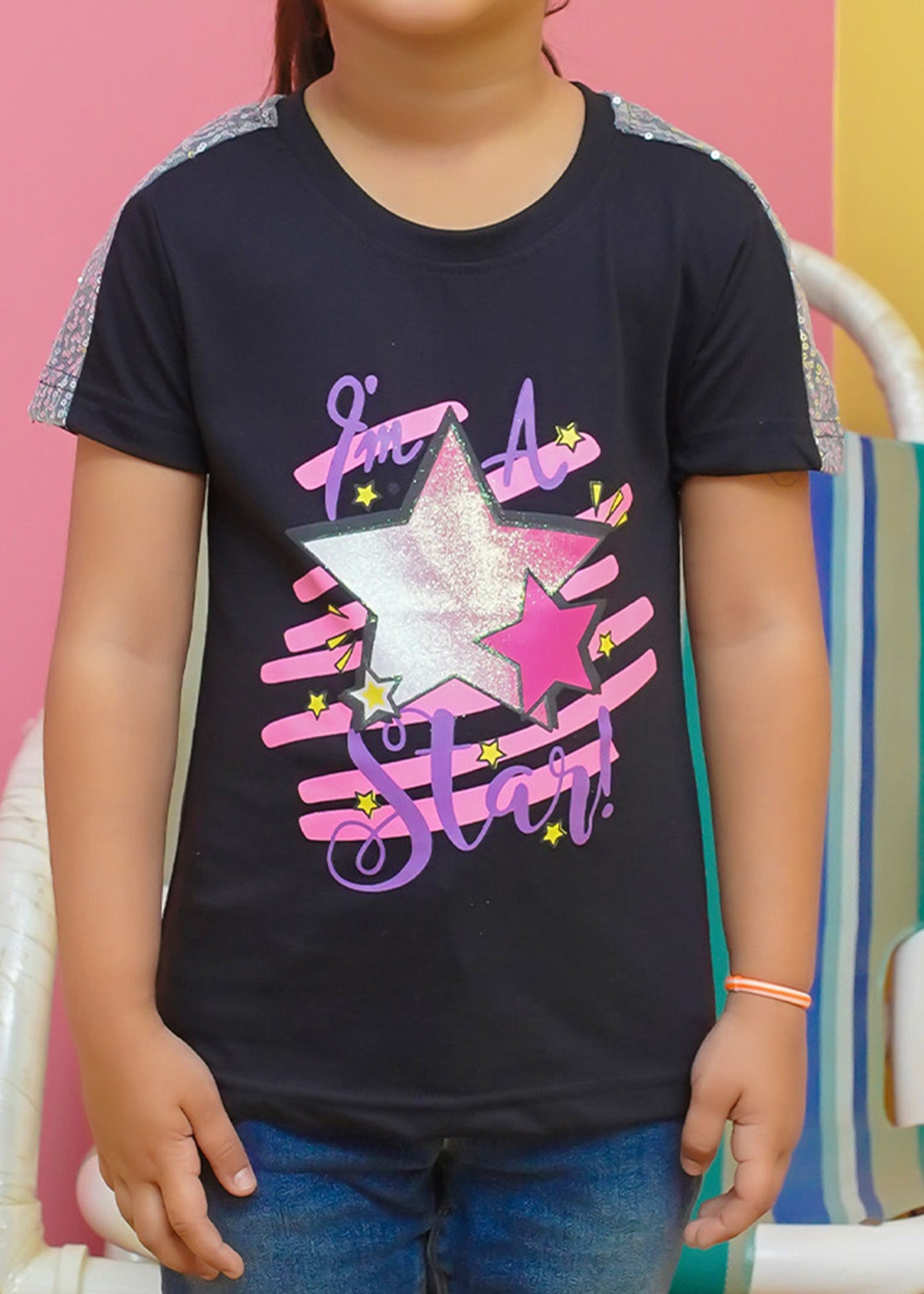 Modest Stitched Summer Kids Collection'2024-Star Graphic Tee - Black