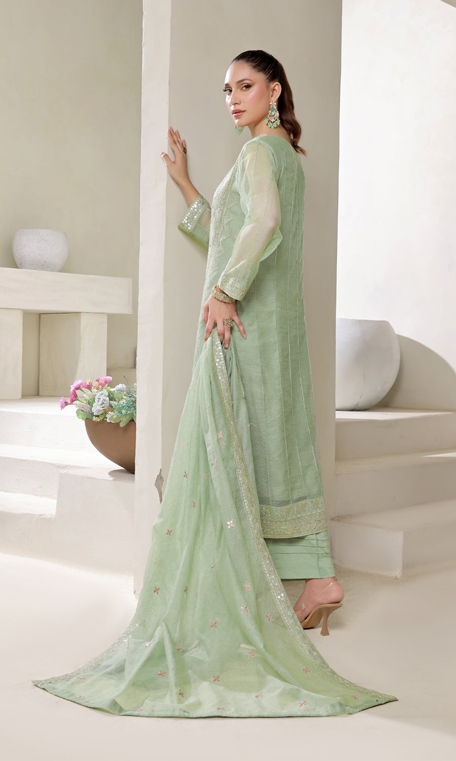 Shamooz Stitched 3 Piece Luxury Festive Eid Collection'2025-Sea Green SE-014