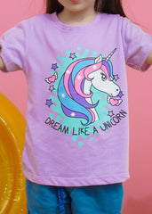 Modest Stitched Summer Kids Collection'2024-Unicorn Graphic Tee - Purple