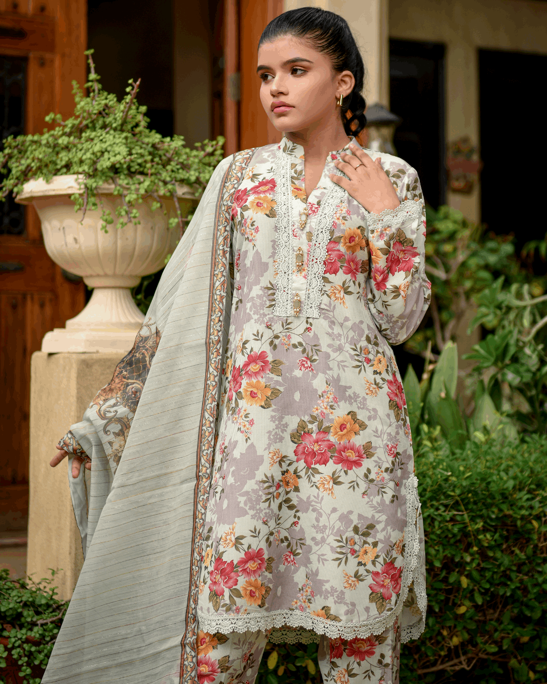 Florals & Printed By Hadar Official Stitched 3 Piece Lawn Collection-Serene - 3 PC printed