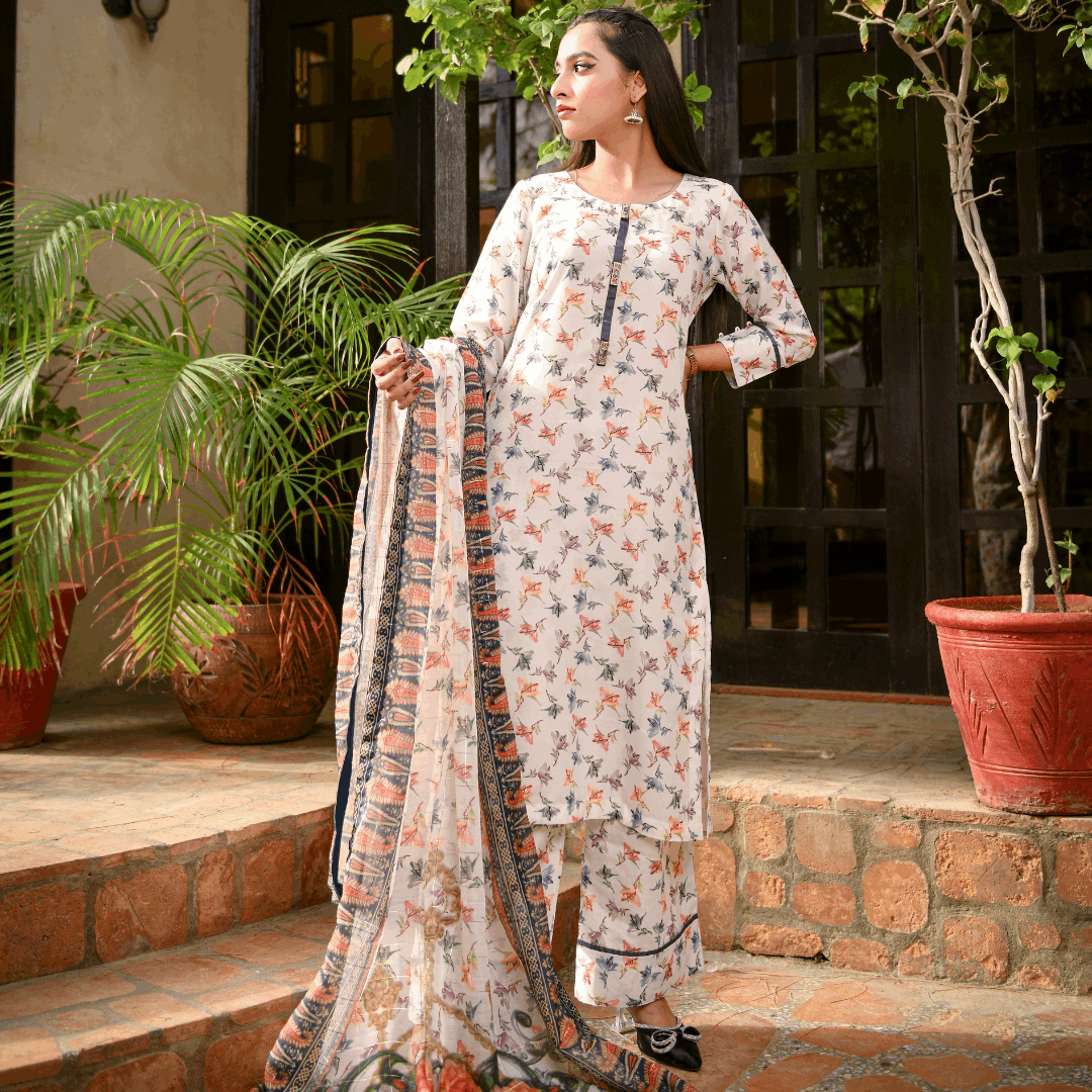 Florals & Printed By Hadar Official Stitched 3 Piece Lawn Collection-Elyne - 3 PC printed