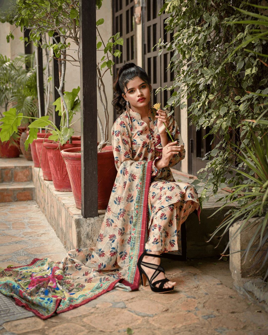 Florals & Printed By Hadar Official Stitched 3 Piece Lawn Collection-Sable - 3 PC printed