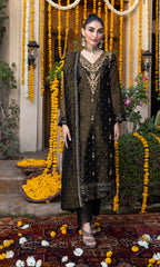 Shamooz Stitched 3 Piece Formals Suits-Olive Black SEM-0766