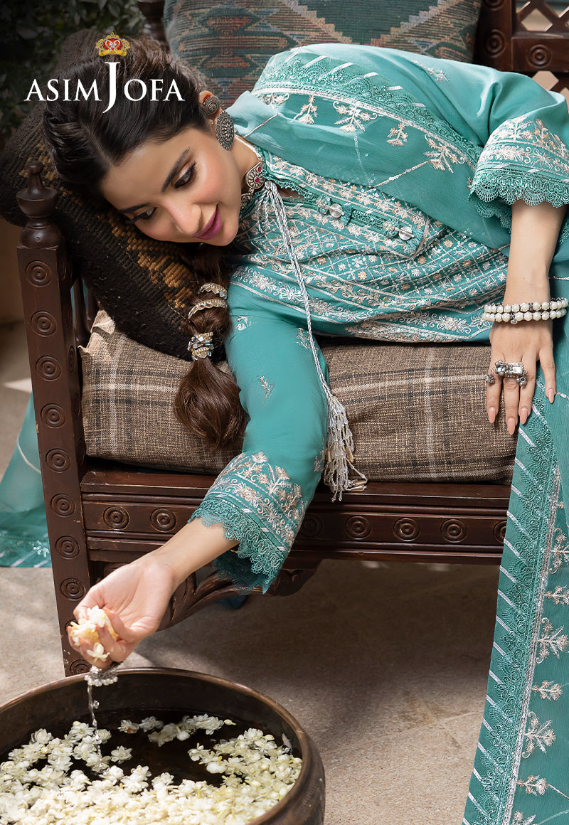 Asim Jofa Shadow Work '23 Ajsw-28 Embroidered Lawn Silk 3 Pcs