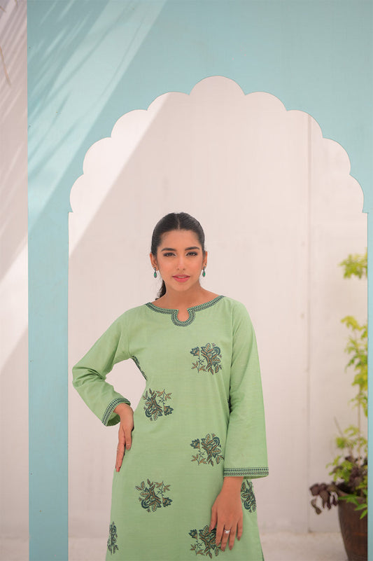 Noor E Gul By Tehzeeb Threads Floral Collection-Embroidered Cotton Stitched 2 Piece (Shirt / Trouser)-TE-04