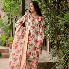 Florals & Printed By Hadar Official Stitched 3 Piece Lawn Collection-Juno - 3 PC printed