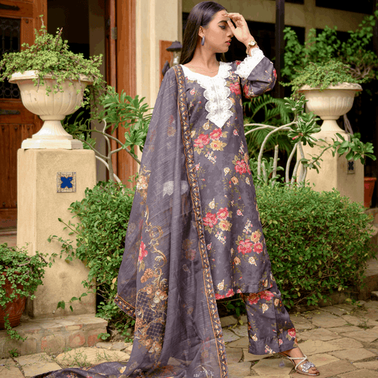 Florals & Printed By Hadar Official Stitched 3 Piece Lawn Collection-Elysian - 3 PC printed