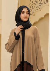 Hijabi.Pk Bicolor Front Open Abaya - Beige and Brown