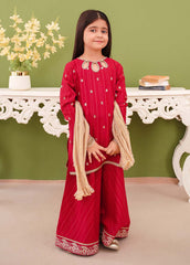 Modest Stitched 3 Piece Winter Edit Kids Collection'2025-3 Piece Pink Khaddar Embroidered Suit