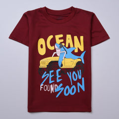 Kjunction Boys Half Sleeves-Printed T-Shirt (Ocean)