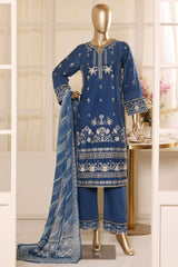 Bin Saeed Stitched 3 Piece Luxury Emb Lawn Vol-02 Suit-D-3018-BLUE