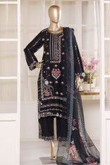 Bin Saeed Stitched 3 Piece Luxury Emb Lawn Vol-02 Suit-D-3019-BLACK