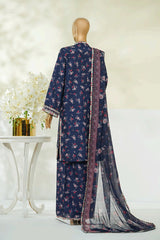 Bin Saeed Stitched 3 Piece Luxury Eid Festive With Flapper Suit-UA-3023-BLUE