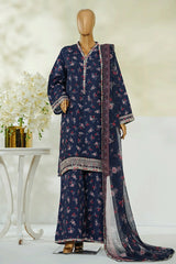 Bin Saeed Stitched 3 Piece Luxury Eid Festive With Flapper Suit-UA-3023-BLUE
