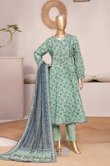 Bin Saeed Stitched 3 Piece Exclusive Printed Frock-LSM-3025-GREEN