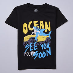 Kjunction Boys Half Sleeves-Printed T-Shirt (Ocean)