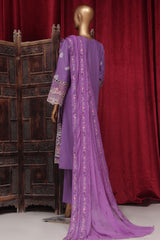 Bin Saeed Stitched 3 Piece Luxury Plain Emb Cotton Vol-03 Collection-LF-1799-Purple