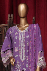 Bin Saeed Stitched 3 Piece Luxury Plain Emb Cotton Vol-03 Collection-LF-1799-Purple