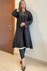 Urban Cut Elegant Jet Black Cotton Embellished Shirt 1 Piece