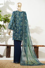 Bin Saeed Stitched 3 Piece Exclusive Lawn with Bellbottom Trouser Vol-02 Suit-LSM-3103-GREEN