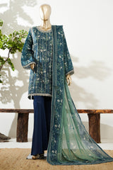 Bin Saeed Stitched 3 Piece Exclusive Lawn with Bellbottom Trouser Vol-02 Suit-LSM-3103-GREEN