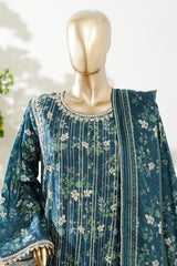 Bin Saeed Stitched 3 Piece Exclusive Lawn with Bellbottom Trouser Vol-02 Suit-LSM-3103-GREEN