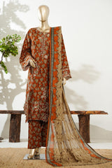 Bin Saeed Stitched 3 Piece Exc Luxury Festive Frock Vol-03 Suit-LSM-3104-MUSTARD