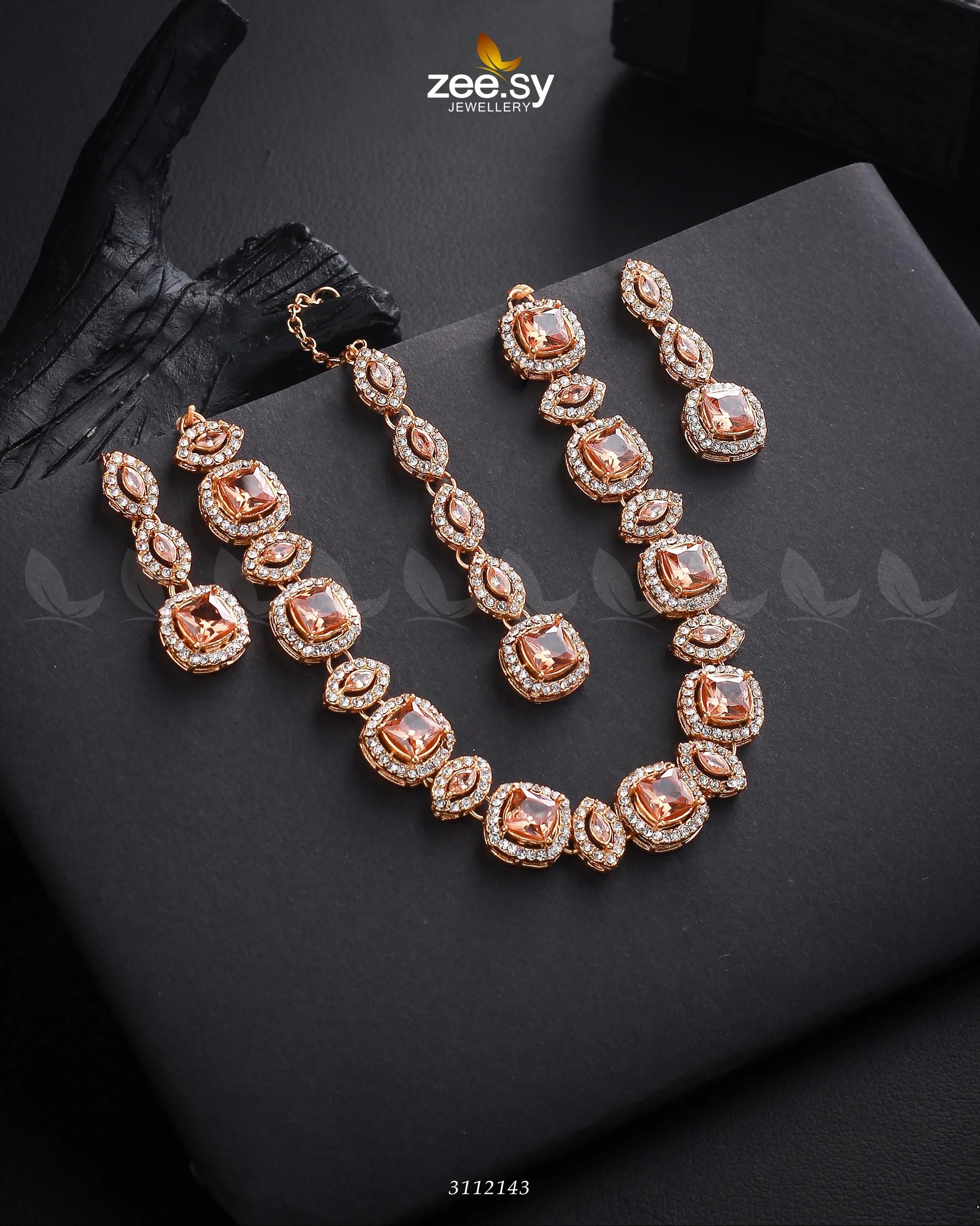 Scabiosa Necklace Set Golden Champagne - Zeesy Jewellery