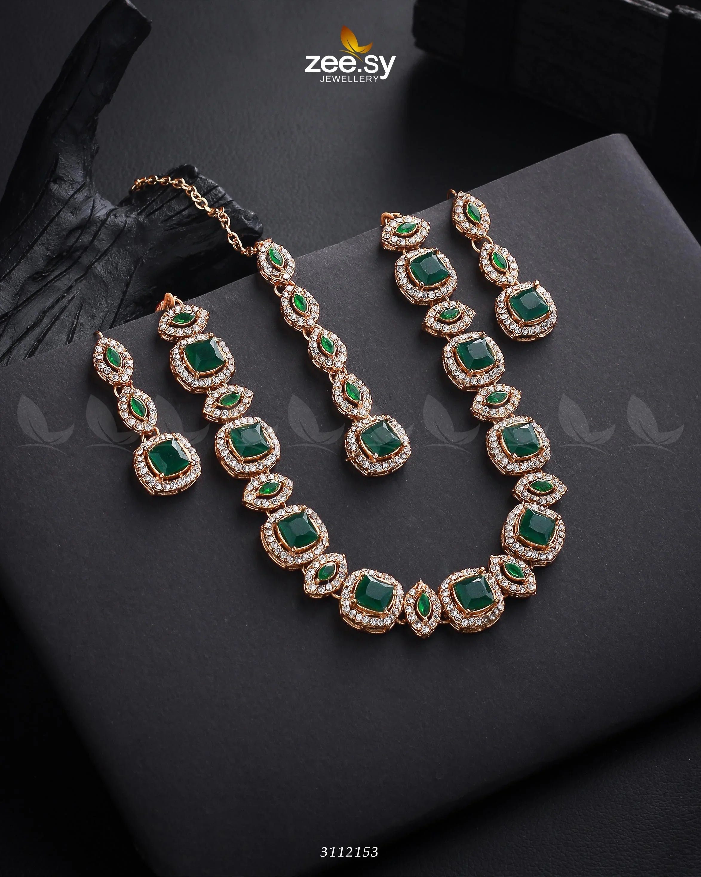 Scabiosa Necklace Set Golden Green - Zeesy Jewellery