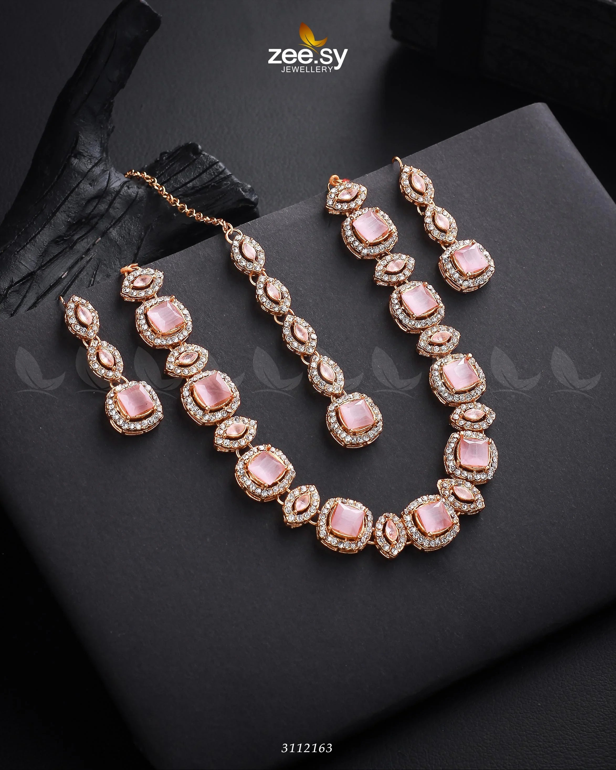 Scabiosa Necklace Set Golden Mint Pink - Zeesy Jewellery