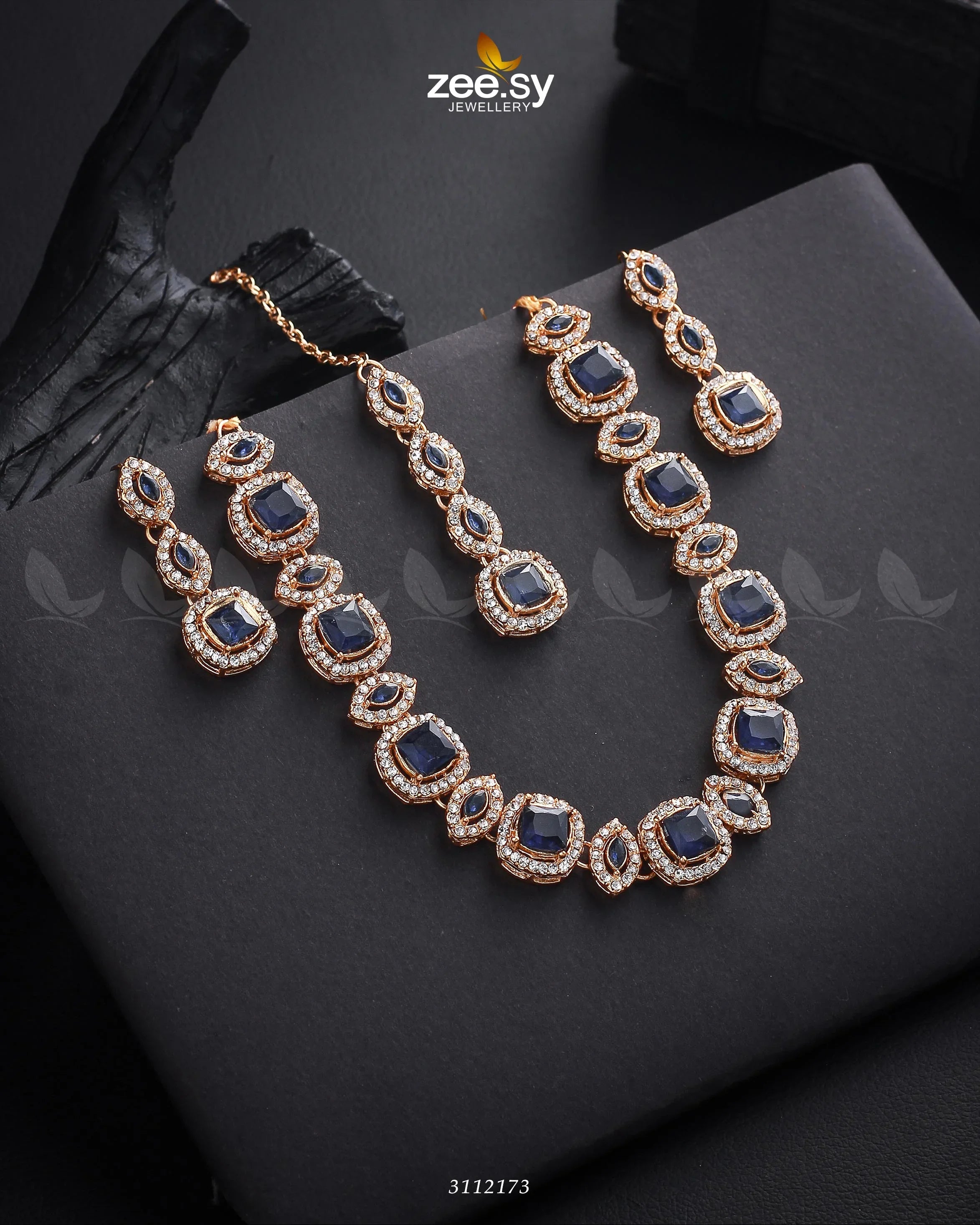 Scabiosa Necklace Set Golden Blue - Zeesy Jewellery