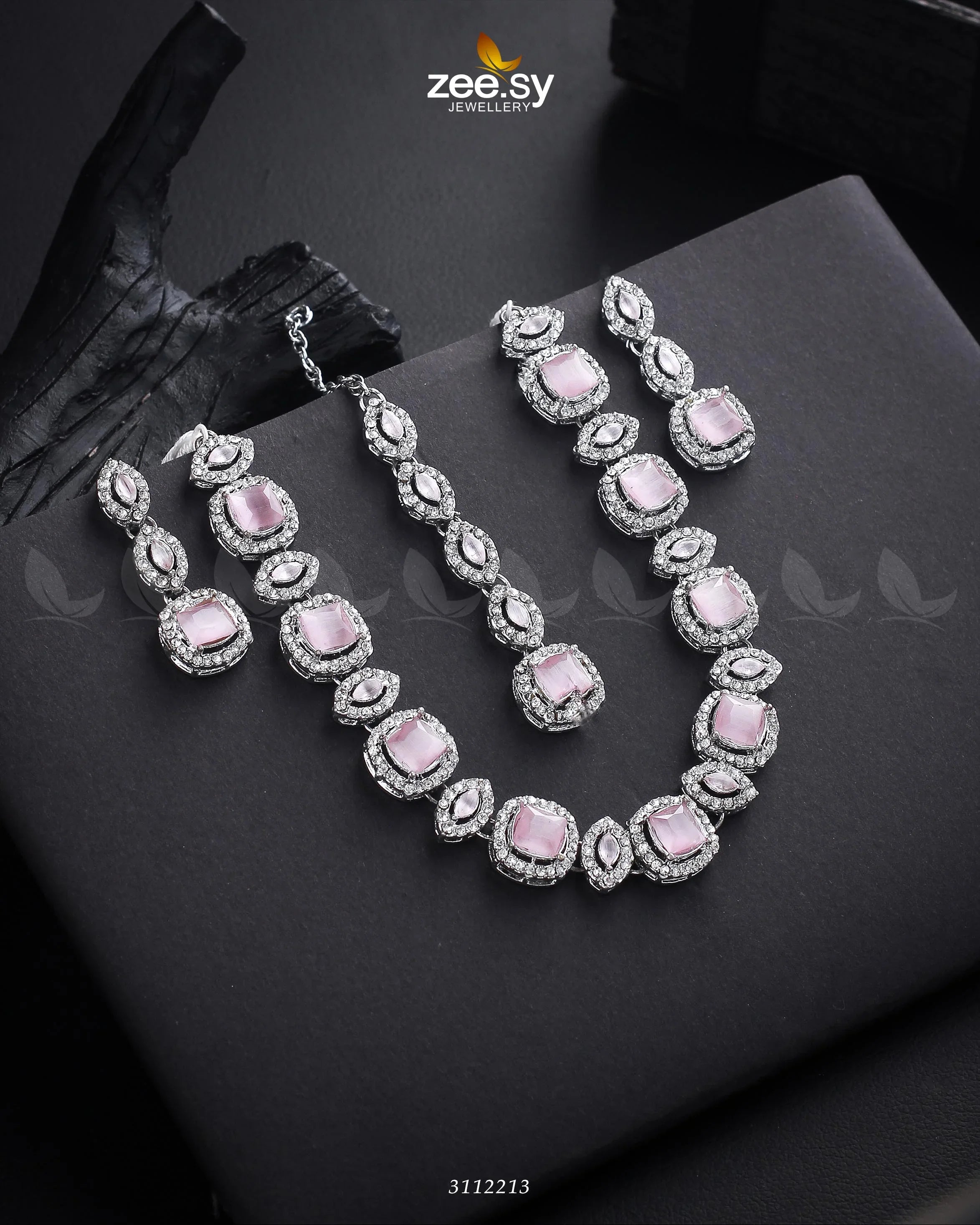Scabiosa Necklace Set Silver Mint Pink - Zeesy Jewellery