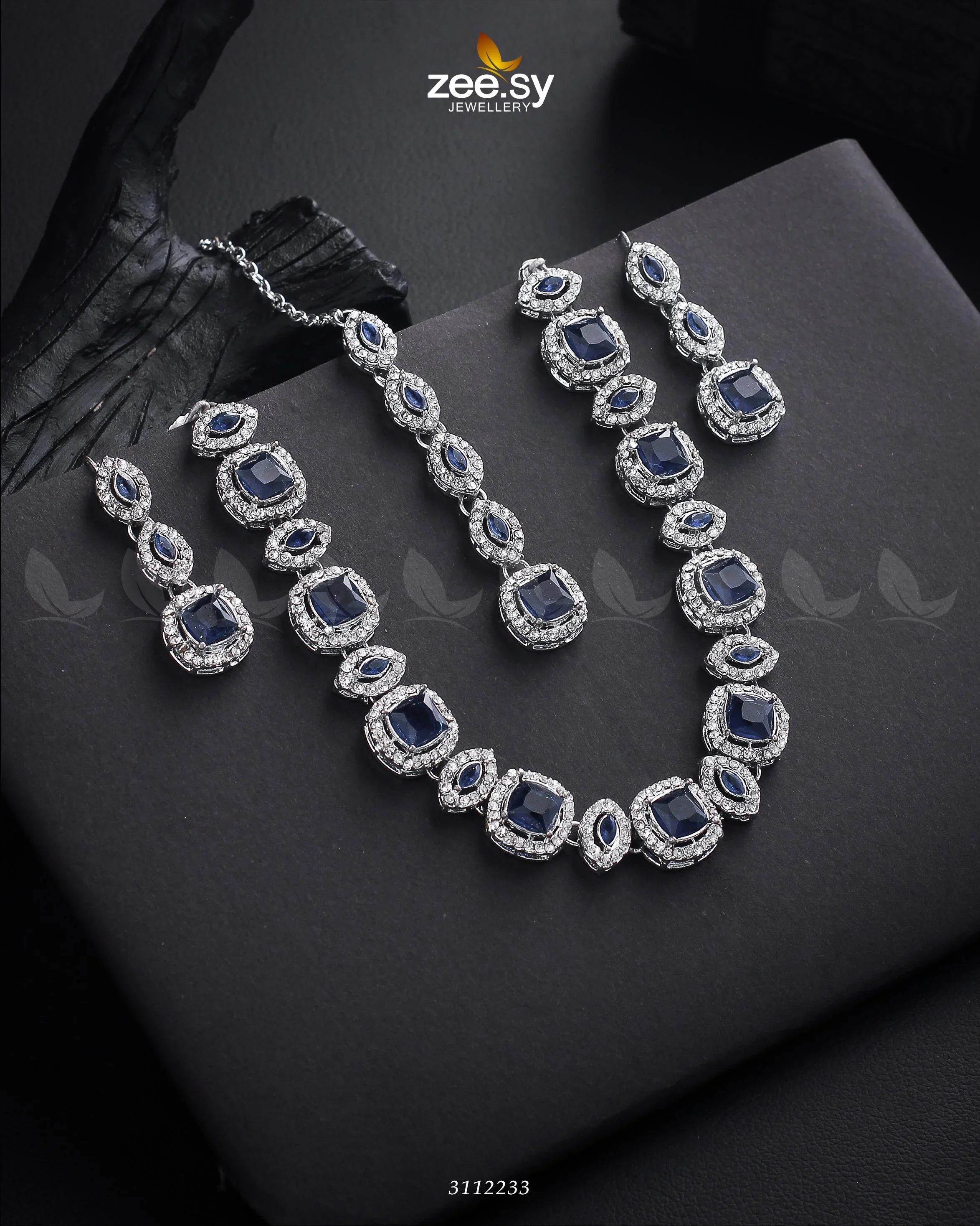 Scabiosa Necklace Set Silver Blue - Zeesy Jewellery