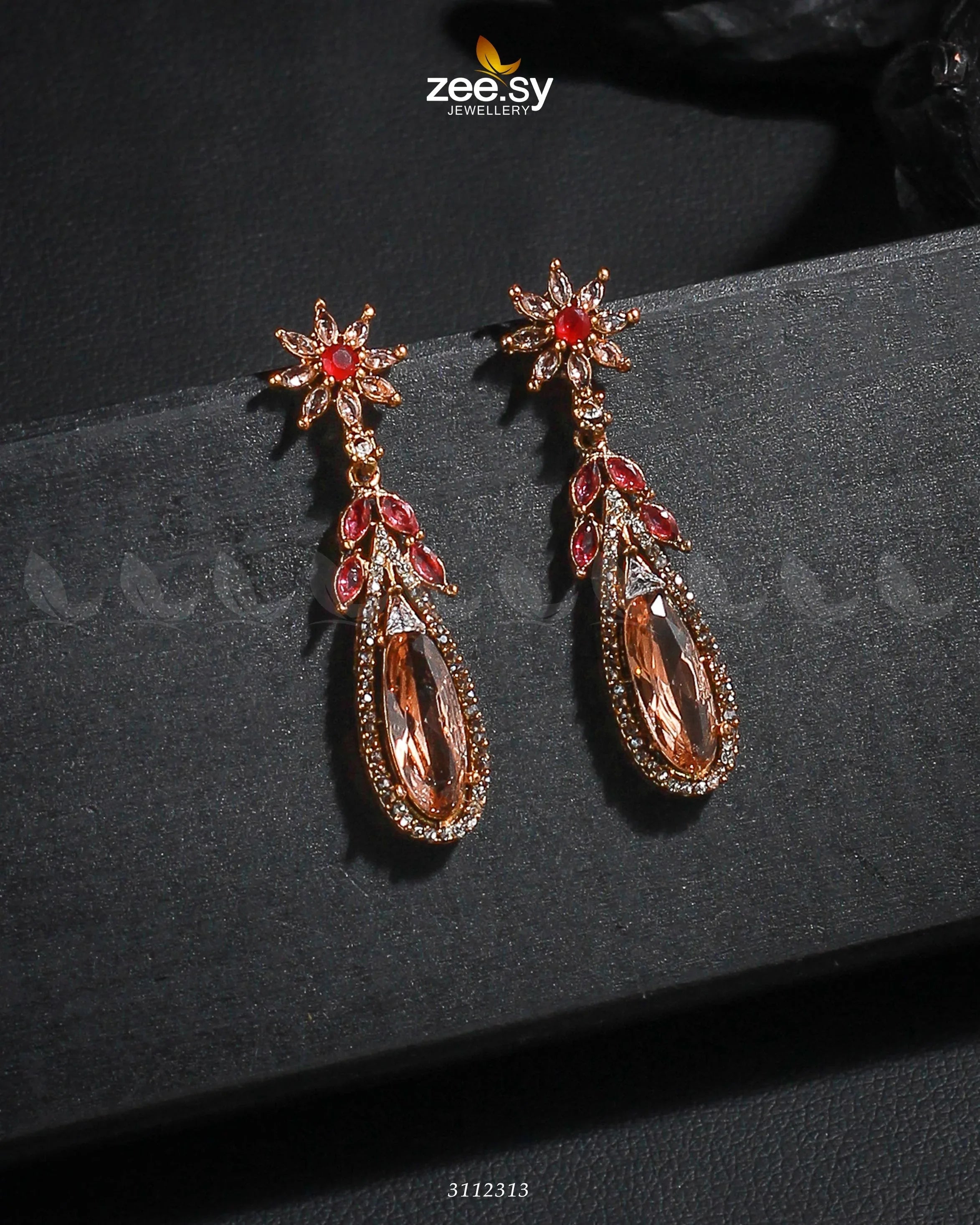 Rimsha's Earrings Champagne Ruby - Zeesy Jewellery