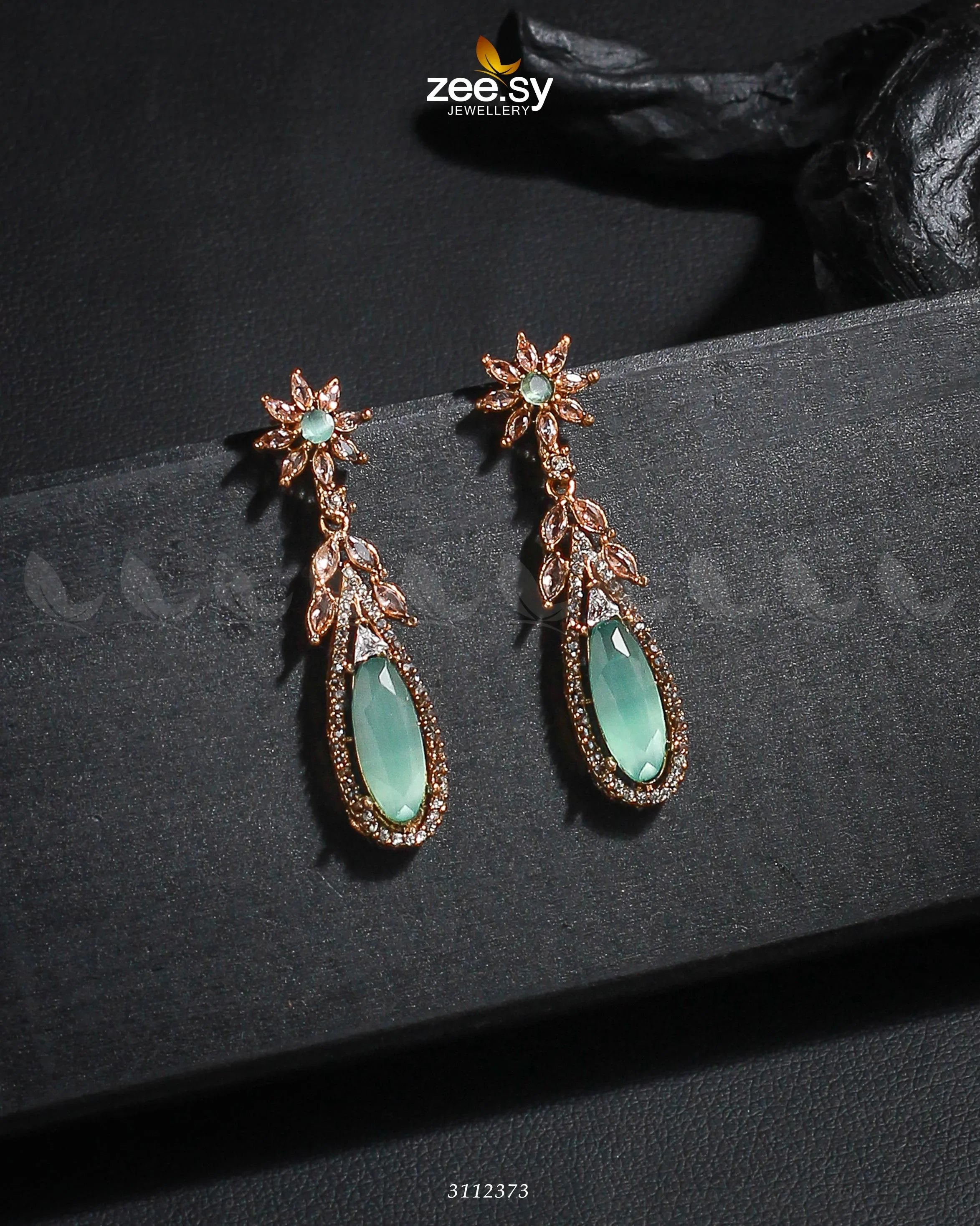 Rimsha's Earrings Golden Mint Green - Zeesy Jewellery