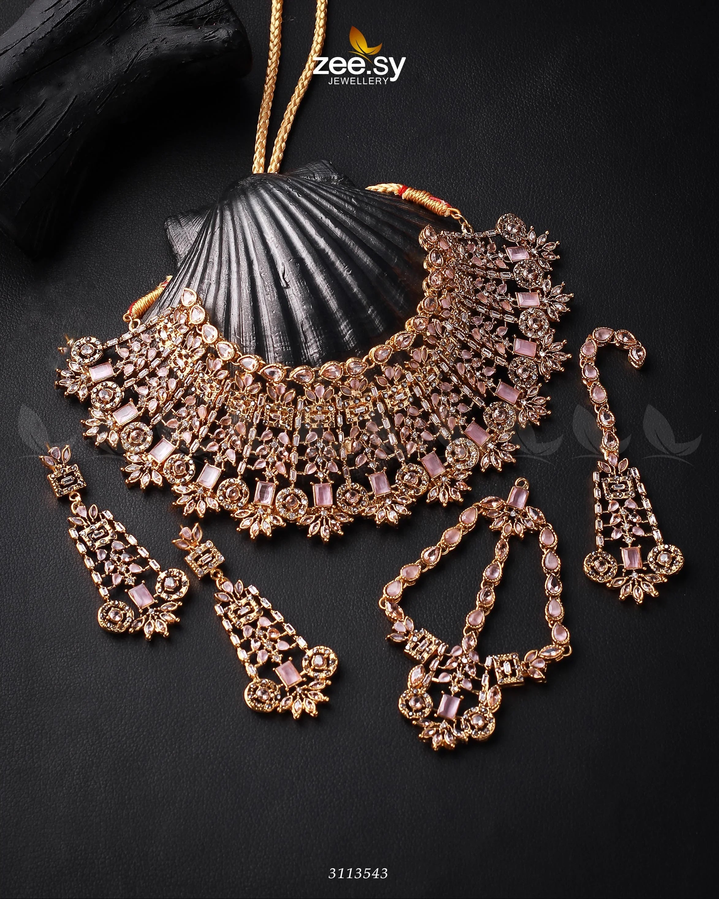 Resham Bridal Set Golden Mint Pink - Zeesy Jewellery