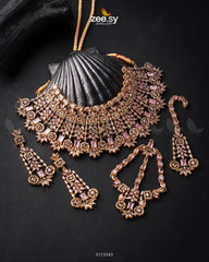 Resham Bridal Set Golden Mint Pink - Zeesy Jewellery