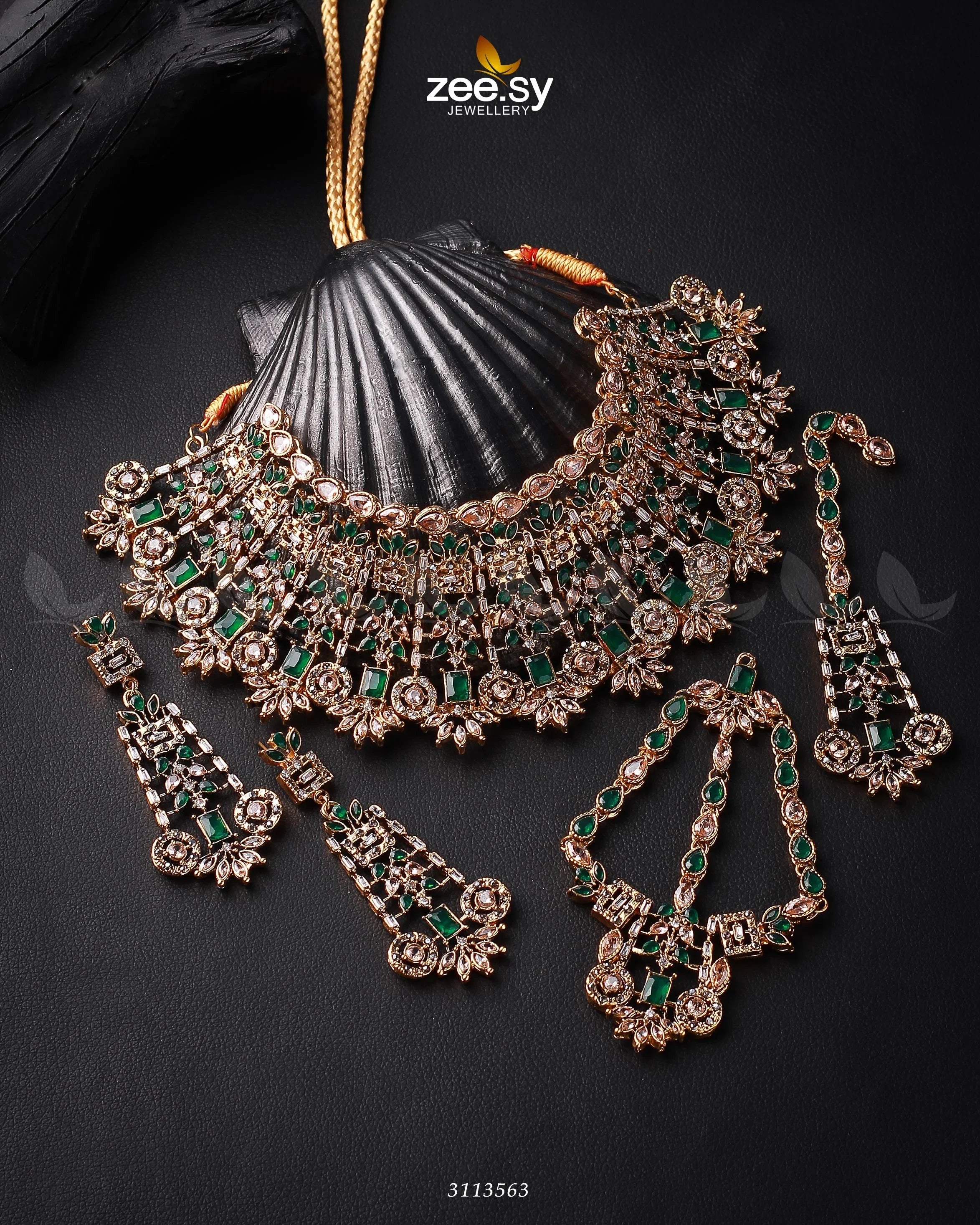 Resham Bridal Set Golden Green - Zeesy Jewellery