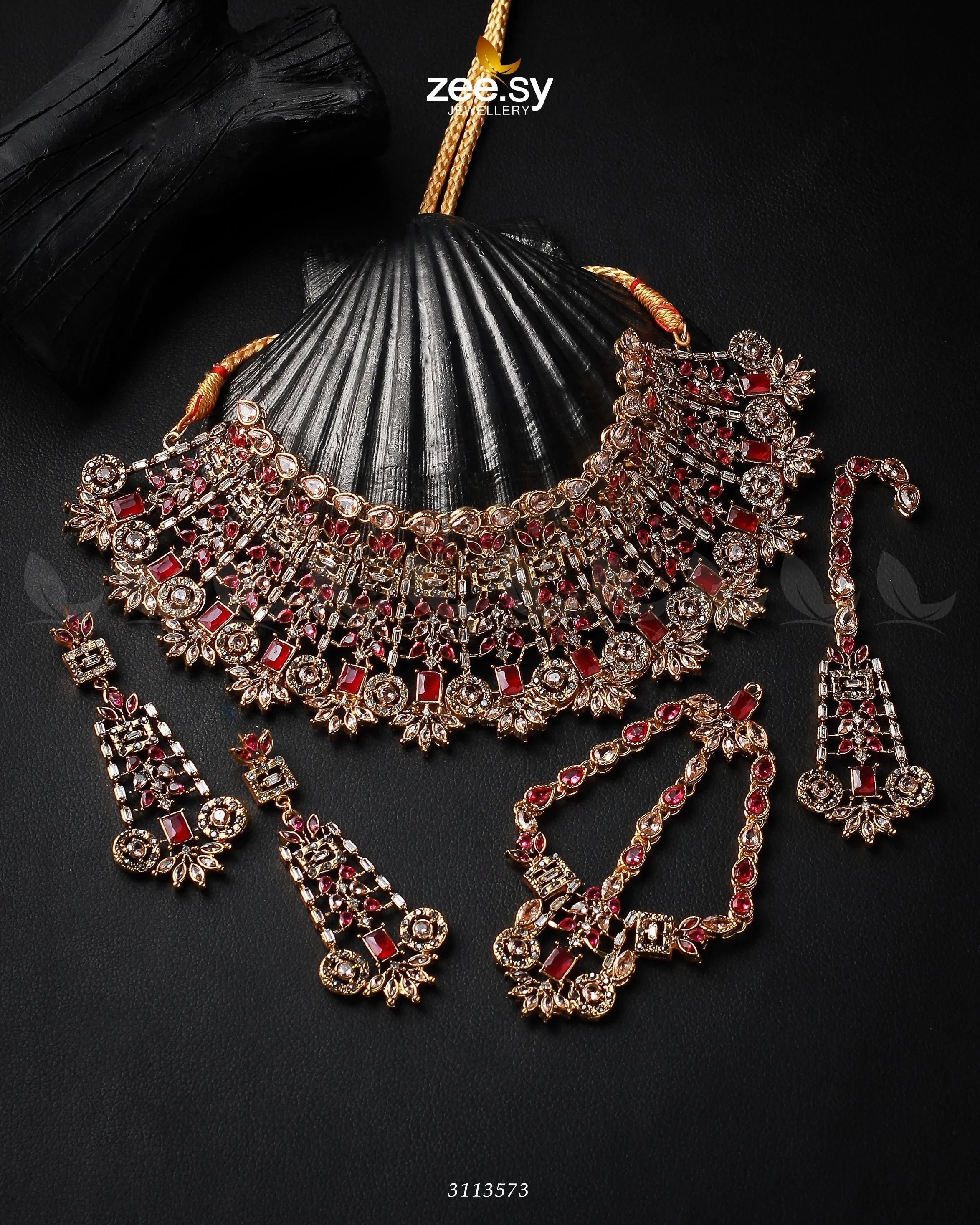 Resham Bridal Set Golden Ruby - Zeesy Jewellery